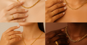 Guide to choosing gold jewellery based on skin tone with yellow, white, and rose gold pieces