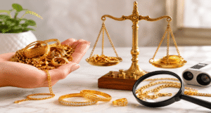 Sell gold safely with professional gold jewellery valuation, digital weighing, and transparent testing process.